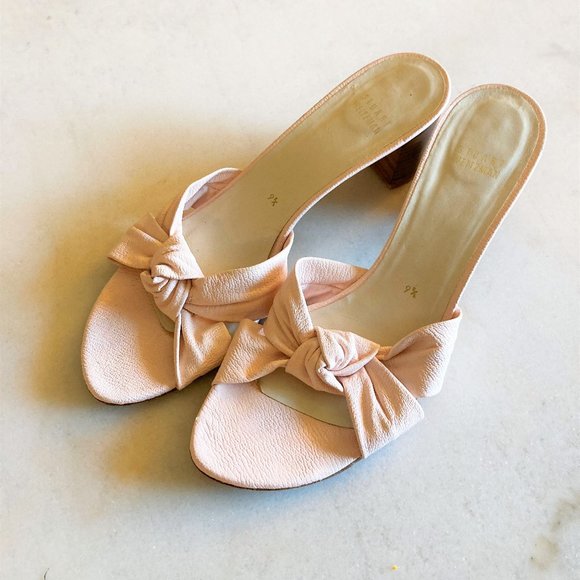 Stuart Weitzman pink leather open toe stacked heel slide sandals heel shoes 9.5 - Picture 2 of 7